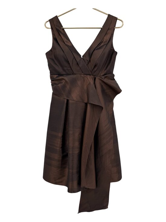 Bill Levkoff Dresses & Skirts - Bill Levkoff Metallic Bronze Brown Cocktail Dress Side Sash V-Neck Size 8